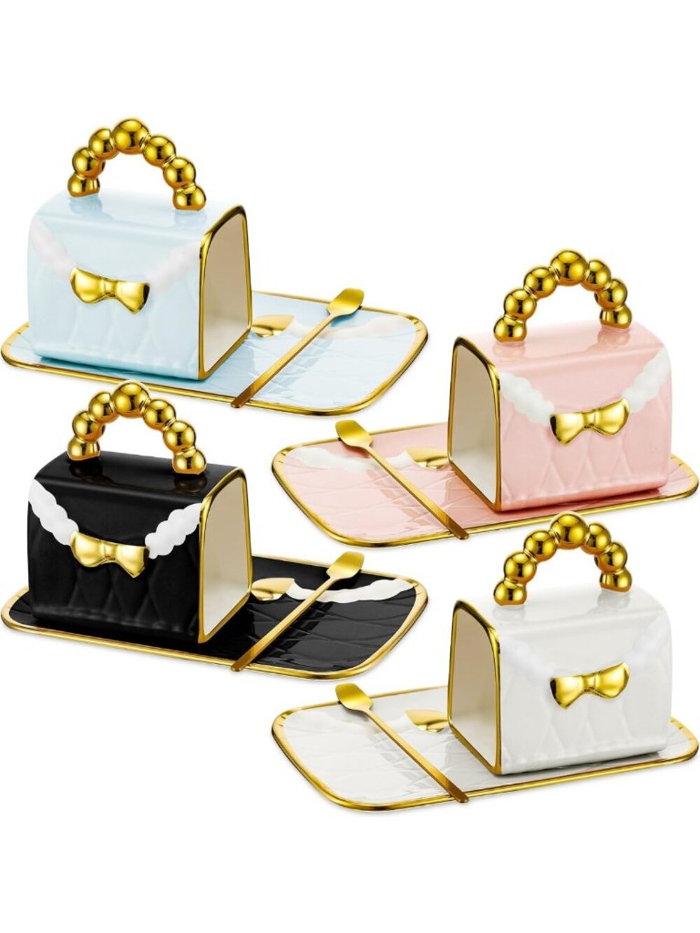 Chic Set of 4 Handbag Coffee Mugs with Saucers | Stylish Purse Tea Cup Set